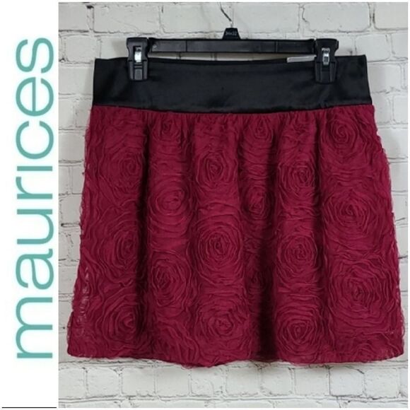 Maurices NWT Burgundy Tulle Rosette 3D Mesh Skirt Medium 8/10 Boho chic Hipster - Picture 10 of 10